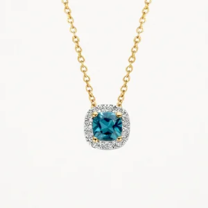 BLUSH – Collier topaze bleue entourée de diamants en or
