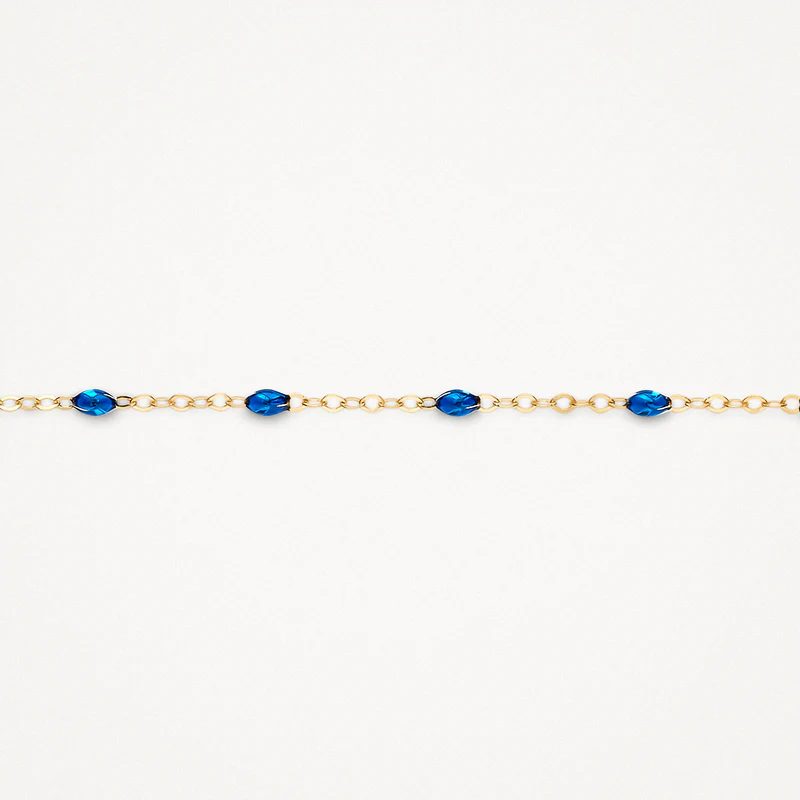 Bracelet avec pierres en résine bleue ⌀ 0,8 mm en or jaune – Image 3